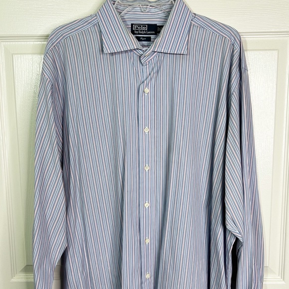 Polo Ralph Lauren Regent Striped Long Sleeve Button Down Shirt Blue Pink Sz 18.5 - Picture 3 of 10